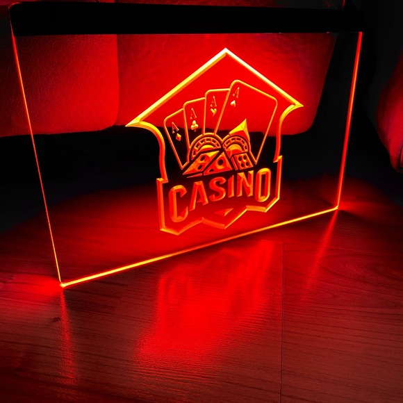 CASINO LED NEON RED LIGHT SIGN 8x12 - Picture 2 of 3